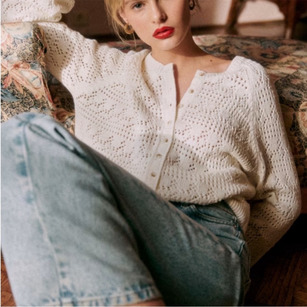 Sezane Capucine Cardigan, size XS, color- white, EUC